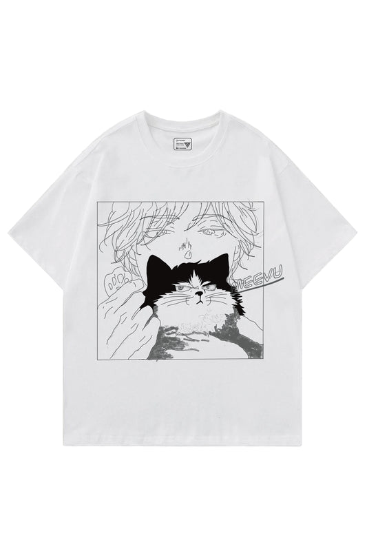 Cat Anime Designed Oversized T-shirt